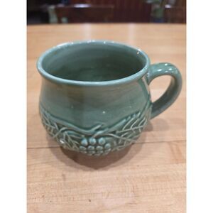 Vintage Green Glazed Ceramic Grape Shield Barrel Mug McCoy Pottery Reproduction